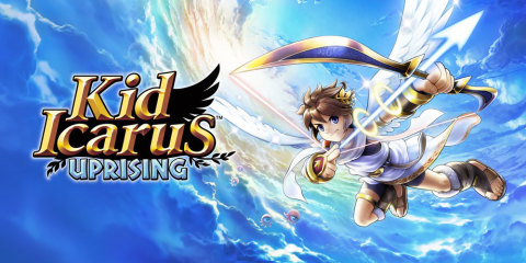 Official art depicting Pit next to the Kid Icarus: Uprising logo.